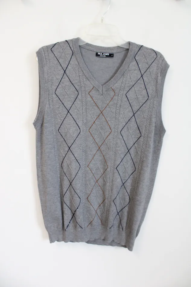 Paul Jones Earrings Paul Jones Gray Embroidered Argyle Knit Sweater L