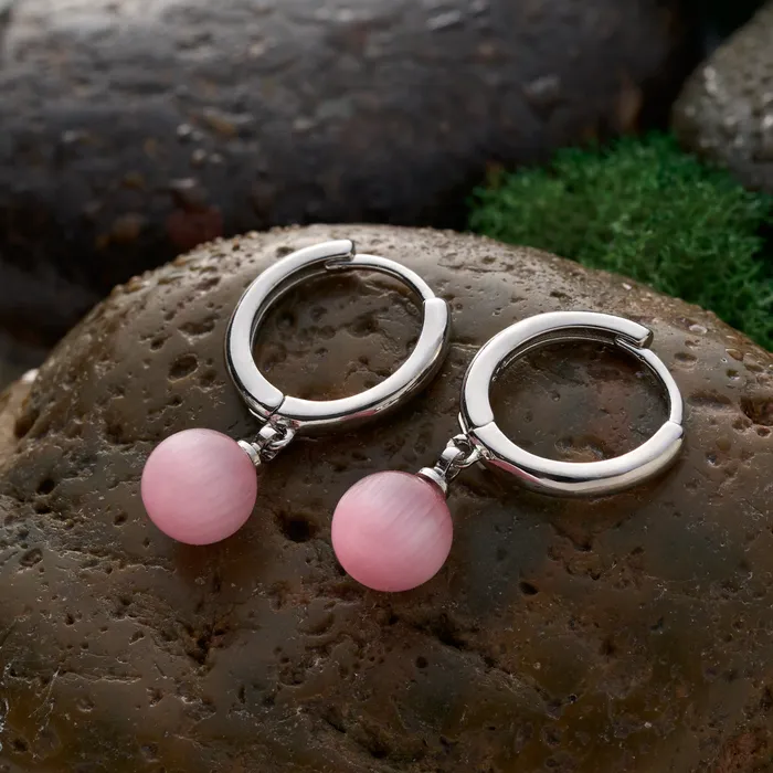 Pink Cats Eye Hoop Earrings Chadds Ford Jewelry Earrings