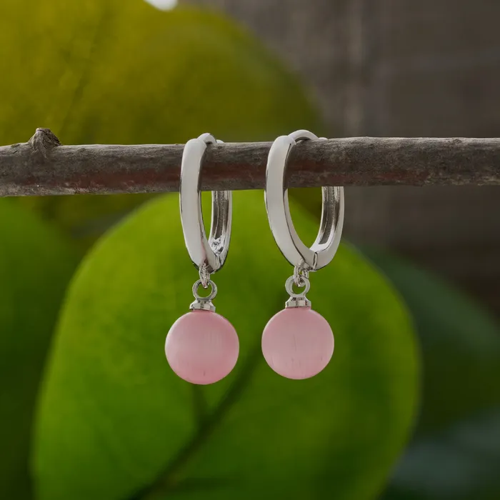 Pink Cats Eye Hoop Earrings Chadds Ford Jewelry Earrings