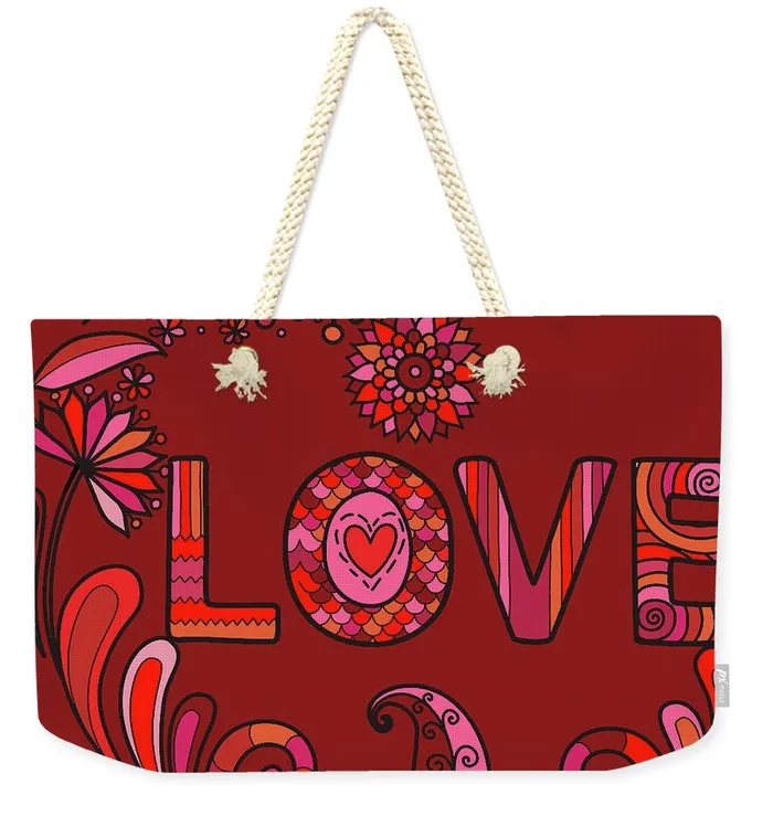 Portraits by NC Necklaces Weekender Tote Bag Customizable Carryall Tote Bag Design Boho Love