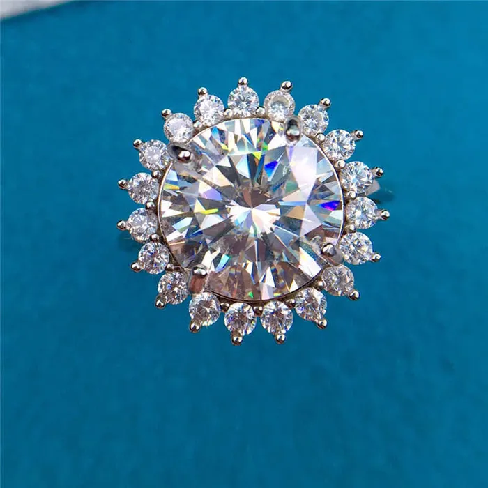 5 Carat Round Cut Moissanite Ring Classic Sun Burst Certified VVS D Color Leyloon Jewelry Rings 5 Carat Round Cut Moissanite Ring Classic Sun Burst Certified VVS D Color Leyloon Jewelry Rings
