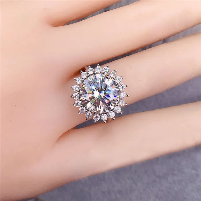 5 Carat Round Cut Moissanite Ring Classic Sun Burst Certified VVS D Color Leyloon Jewelry Rings