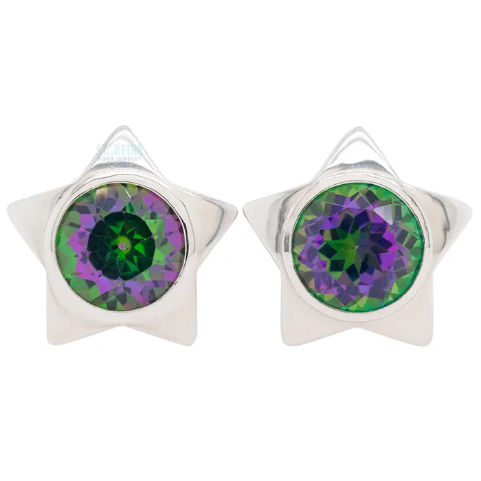 Anatometal Necklaces Gem Star Plugs with BrilliantCut Gem Genuine Mystic Topaz
