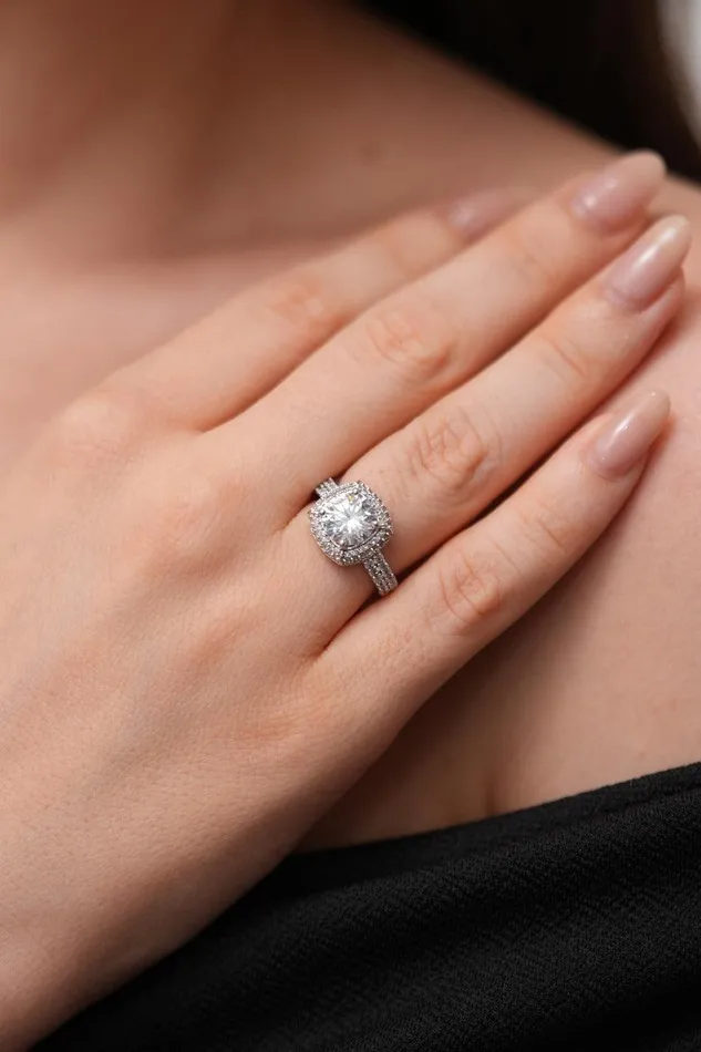 Attrangi Rings Round Solitaire with Clustered Diamonds in Cushion Shape Ring Attrangi Rings Round Solitaire with Clustered Diamonds in Cushion Shape Ring