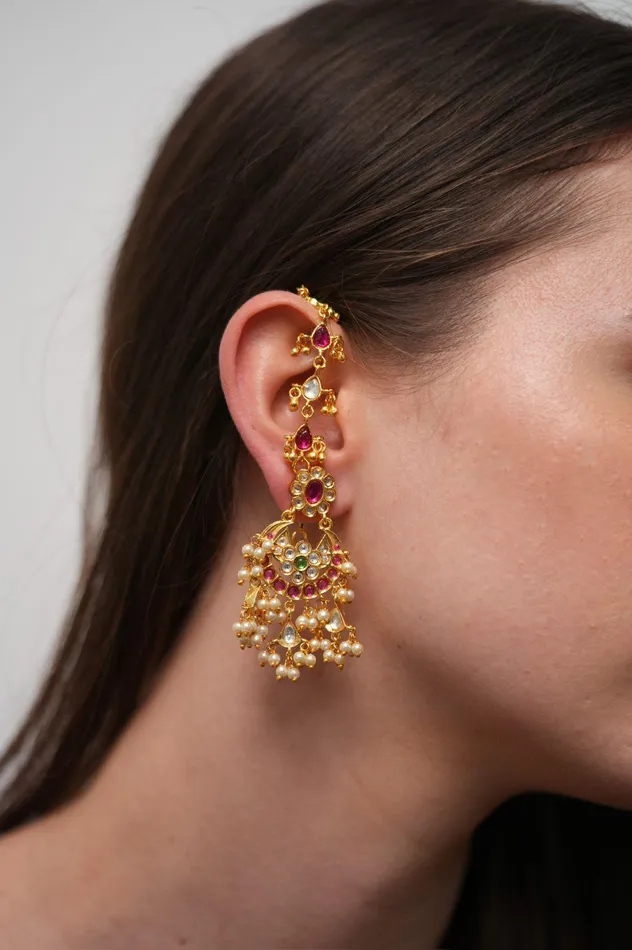attrangi1 Earrings Polki Ear Chain attrangi1 Earrings Polki Ear Chain