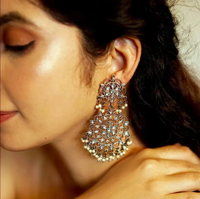Earrings Swati Silver Oxidized Filigree Statement Earrings Teejh Earrings Swati Silver Oxidized Filigree Statement Earrings Teejh
