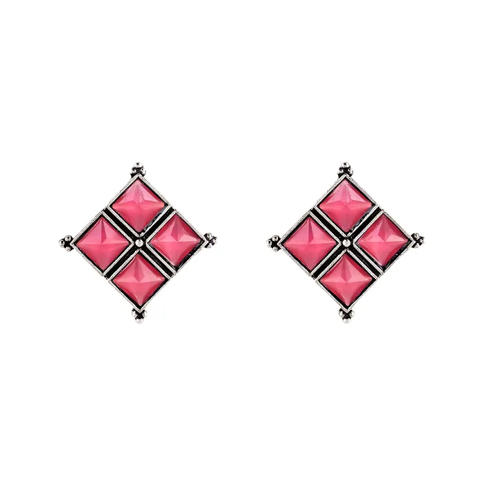 Earrings Teejh Teejh Dhamini Pastel Pink Silver Oxidised Earrings