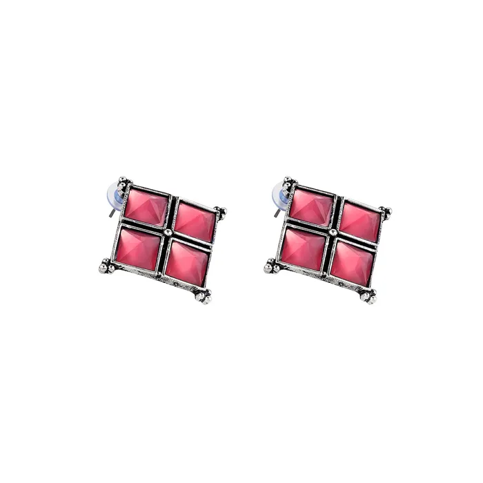 Earrings Teejh Teejh Dhamini Pastel Pink Silver Oxidised Earrings