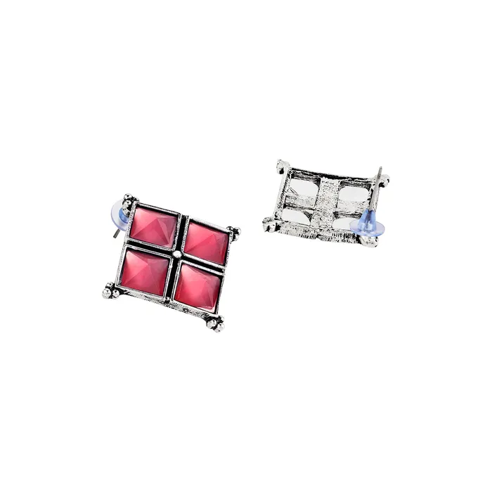 Earrings Teejh Teejh Dhamini Pastel Pink Silver Oxidised Earrings