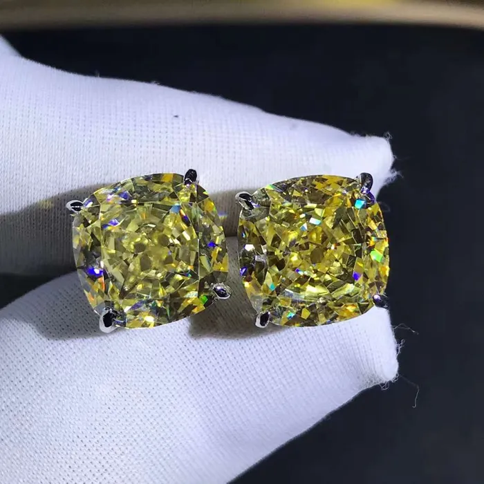 Leyloon Jewelry 4 Carat Yellow Cushion Cut Solitaire VVS Moissanite Stud Earrings Earrings