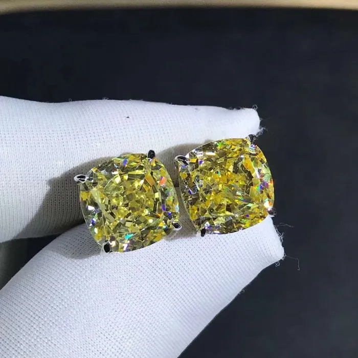 Leyloon Jewelry 4 Carat Yellow Cushion Cut Solitaire VVS Moissanite Stud Earrings Earrings