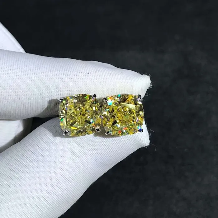 Leyloon Jewelry 4 Carat Yellow Cushion Cut Solitaire VVS Moissanite Stud Earrings Earrings