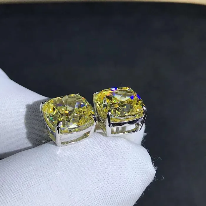 Leyloon Jewelry 4 Carat Yellow Cushion Cut Solitaire VVS Moissanite Stud Earrings Earrings