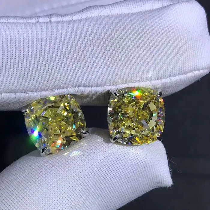 Leyloon Jewelry 4 Carat Yellow Cushion Cut Solitaire VVS Moissanite Stud Earrings Earrings
