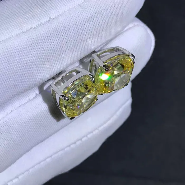 Leyloon Jewelry 4 Carat Yellow Cushion Cut Solitaire VVS Moissanite Stud Earrings Earrings
