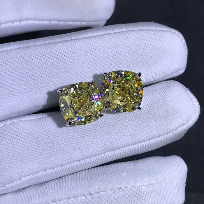 Leyloon Jewelry 4 Carat Yellow Cushion Cut Solitaire VVS Moissanite Stud Earrings Earrings