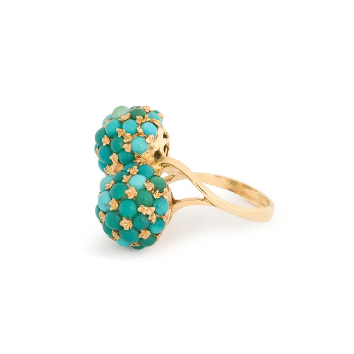 Vintage Pav Turquoise and 18k Gold Bypass Ring Rings