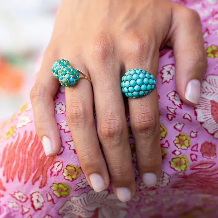 Vintage Pav Turquoise and 18k Gold Bypass Ring Rings