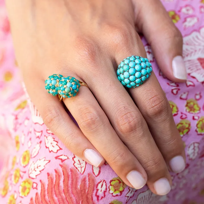 Vintage Pav Turquoise and 18k Gold Bypass Ring Rings
