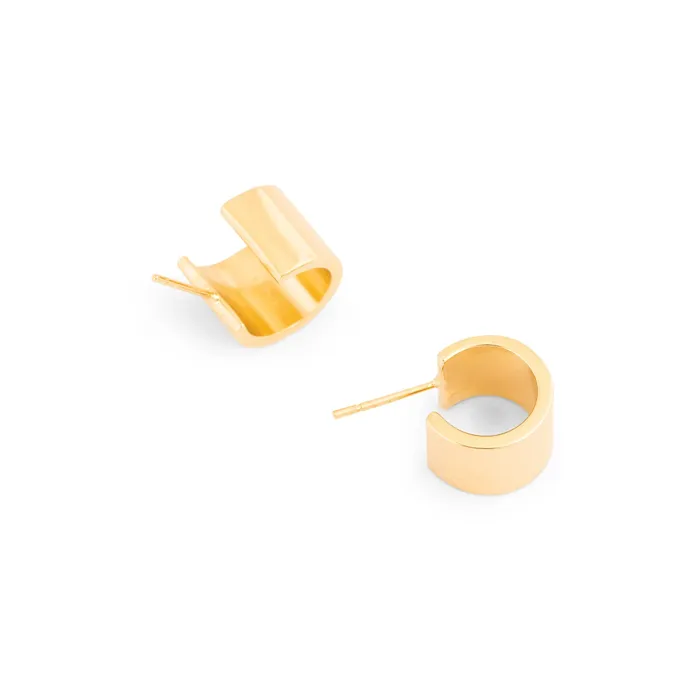 Wide 14k Gold Huggie Hoop Earrings Vintage Earrings