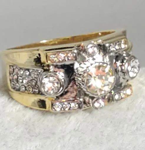 01 Rings R693 Gold Multi Rhinestone Ring