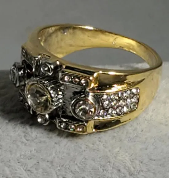 01 Rings R693 Gold Multi Rhinestone Ring