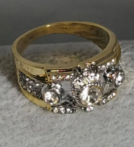 01 Rings R693 Gold Multi Rhinestone Ring