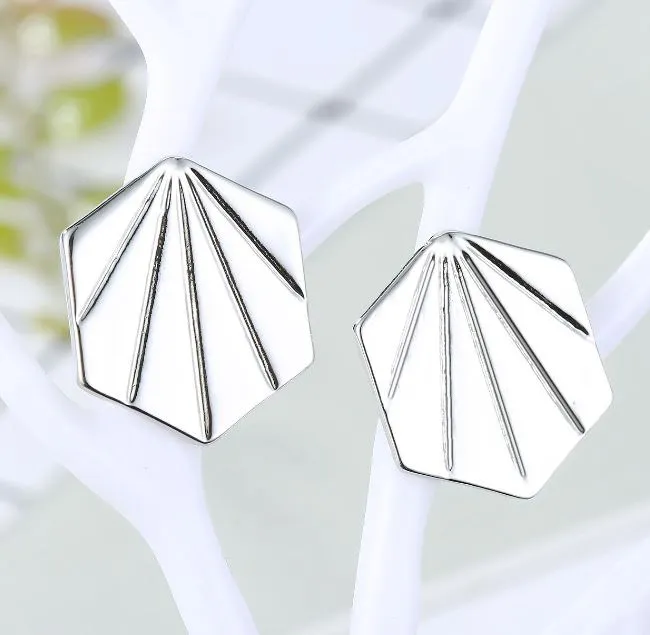 02 Earrings E408 Silver Geometric Stud Earrings
