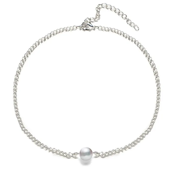 021 N1099 Silver Single Pearl Necklace with FREE Earrings Necklaces