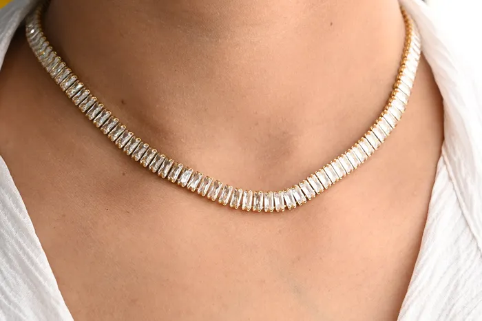 18K GoldFilled Baguette Gold Tennis Necklace Jewelvers Necklaces 18K GoldFilled Baguette Gold Tennis Necklace Jewelvers Necklaces