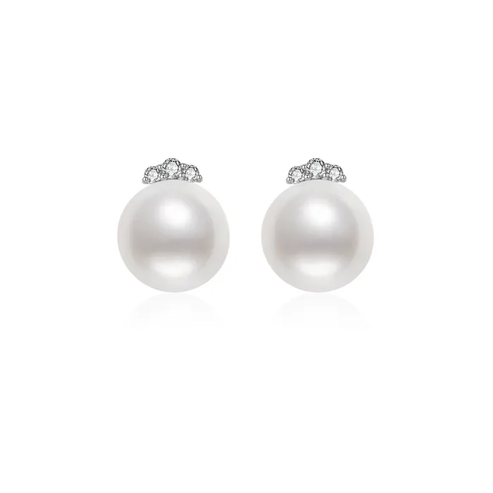 18K Solid Gold Pearl Earrings KE00090 Pearly Lustre Earrings