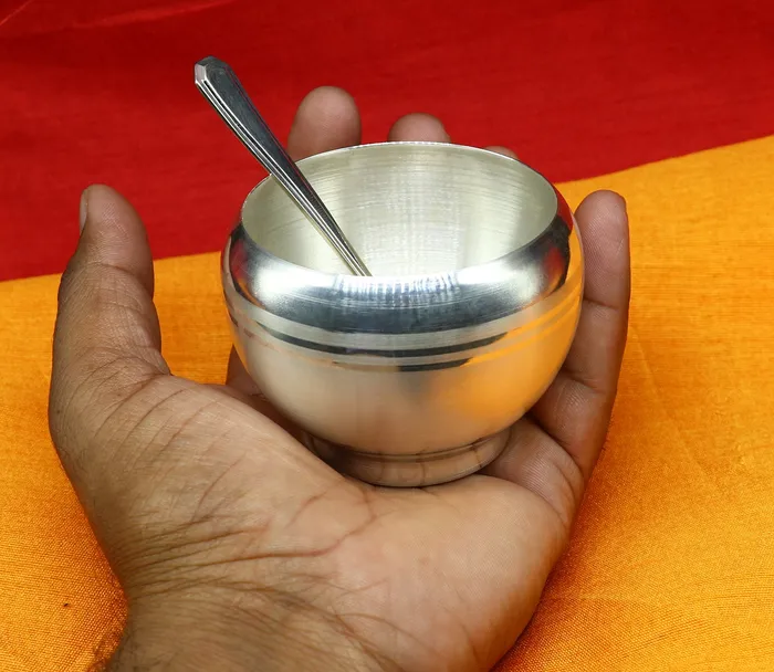 999 fine silver handmade small baby bowl and spoon set silver tumbler flask stay babykids healthy silver vessels utensils sv170 TRIBAL ORNAMENTS Rings