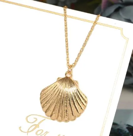 alice Necklaces AZ518 Gold Sea Shell Necklace with FREE EARRINGS