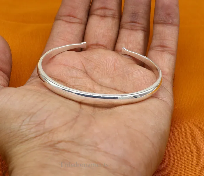 Bracelets Plain shiny solid 925 sterling silver handmade adjustable cuff bangle bracelet unsex gifting jewelry solid shiny bracelet nsk378 TRIBAL ORNAMENTS