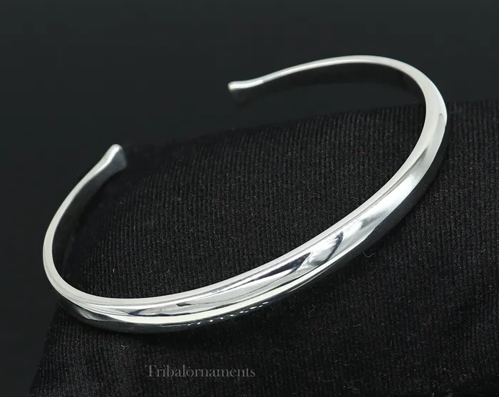 Bracelets Plain shiny solid 925 sterling silver handmade adjustable cuff bangle bracelet unsex gifting jewelry solid shiny bracelet nsk378 TRIBAL ORNAMENTS