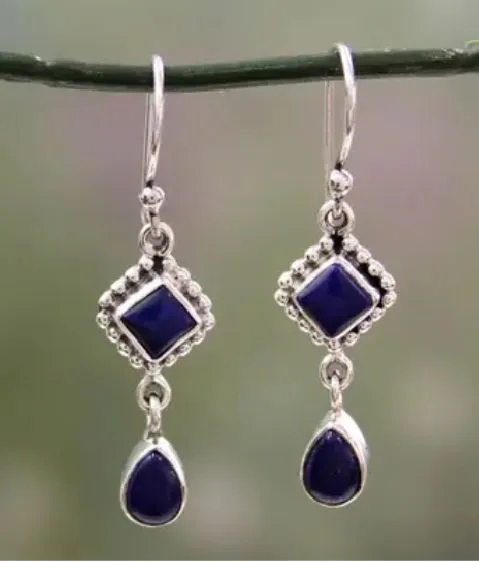 E1175 Silver Blue Dangle Earrings polly Earrings