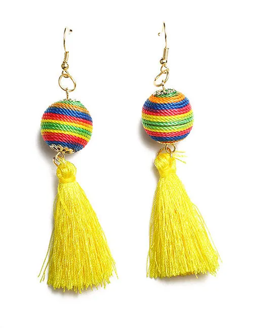 Earrings 02 E45 Gold Colorful Yellow Tassel Earrings