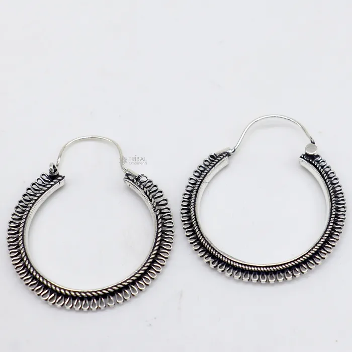 Earrings TRIBAL ORNAMENTS 925 sterling silver gorgeous Unique round design hoops hanging earrings fabulous silver ethnic tribal functional earrings jewellery s1263
