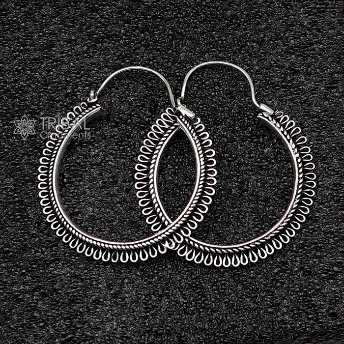 Earrings TRIBAL ORNAMENTS 925 sterling silver gorgeous Unique round design hoops hanging earrings fabulous silver ethnic tribal functional earrings jewellery s1263