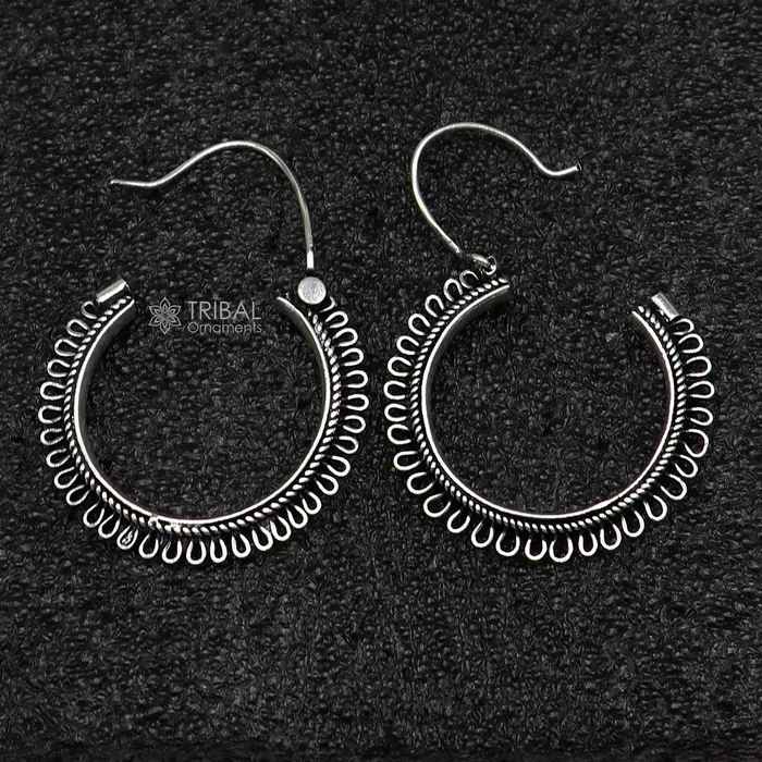 Earrings TRIBAL ORNAMENTS 925 sterling silver gorgeous Unique round design hoops hanging earrings fabulous silver ethnic tribal functional earrings jewellery s1263