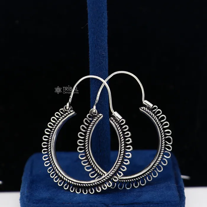 Earrings TRIBAL ORNAMENTS 925 sterling silver gorgeous Unique round design hoops hanging earrings fabulous silver ethnic tribal functional earrings jewellery s1263