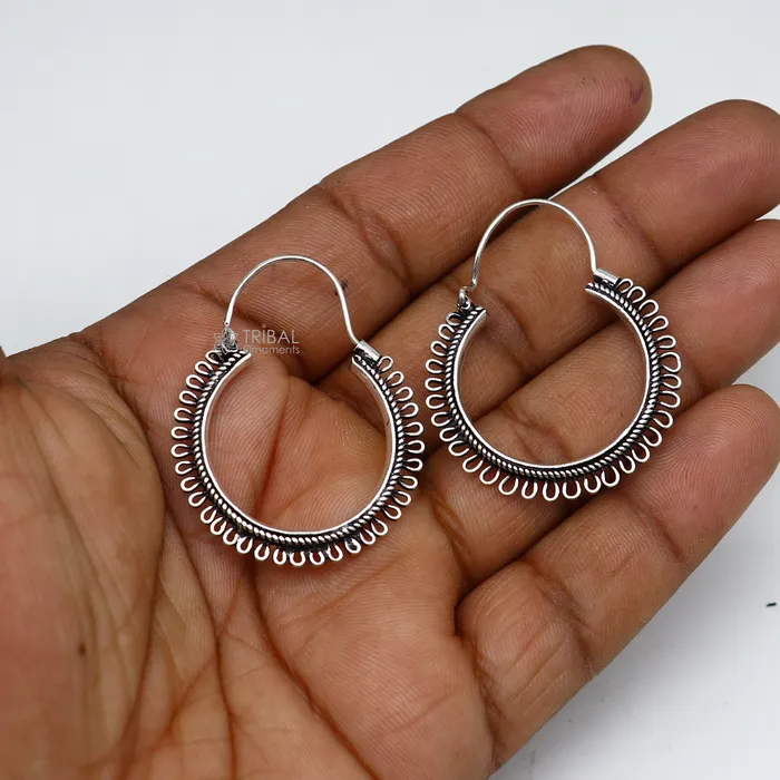 Earrings TRIBAL ORNAMENTS 925 sterling silver gorgeous Unique round design hoops hanging earrings fabulous silver ethnic tribal functional earrings jewellery s1263