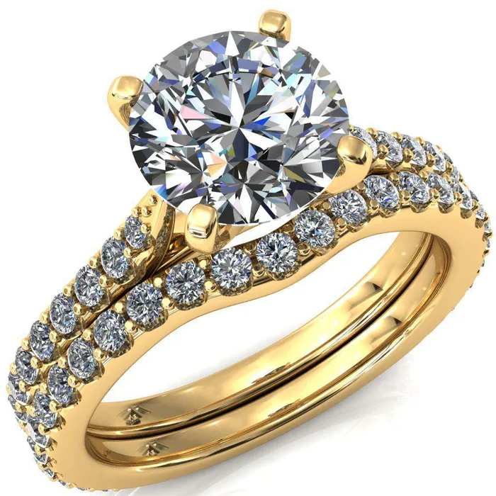 Fire Brilliance Kelsy Round Center Stone 4 Prong 34 Shared Scalloped Inverted Cathedral Ring Rings