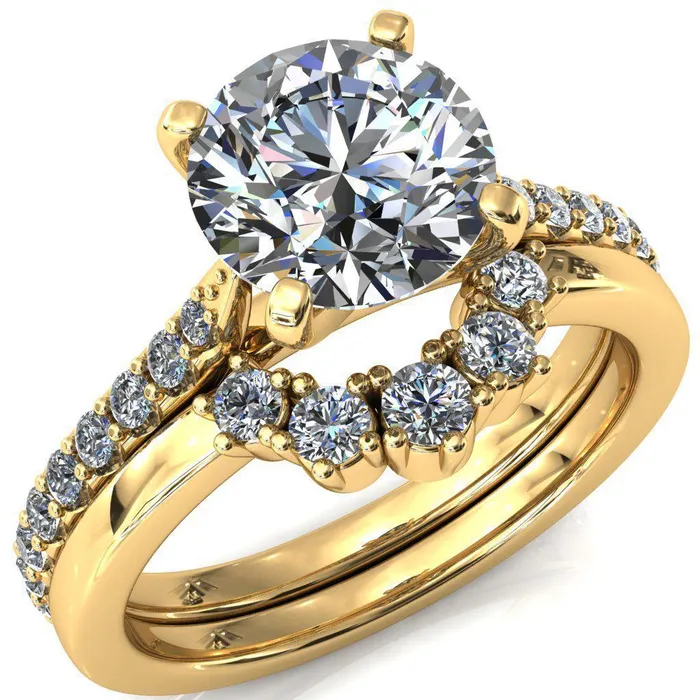 Fire Brilliance Kelsy Round Center Stone 4 Prong 34 Shared Scalloped Inverted Cathedral Ring Rings