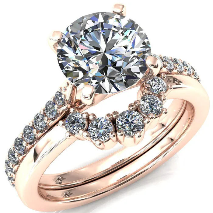 Fire Brilliance Kelsy Round Center Stone 4 Prong 34 Shared Scalloped Inverted Cathedral Ring Rings