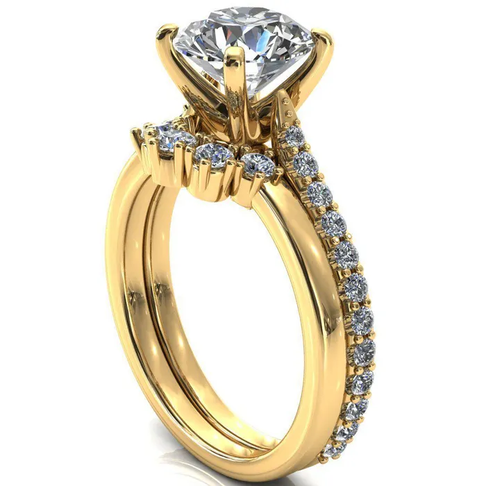 Fire Brilliance Kelsy Round Center Stone 4 Prong 34 Shared Scalloped Inverted Cathedral Ring Rings