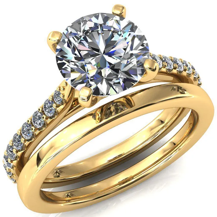 Fire Brilliance Kelsy Round Center Stone 4 Prong 34 Shared Scalloped Inverted Cathedral Ring Rings