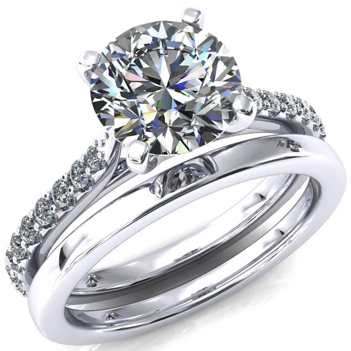 Fire Brilliance Kelsy Round Center Stone 4 Prong 34 Shared Scalloped Inverted Cathedral Ring Rings