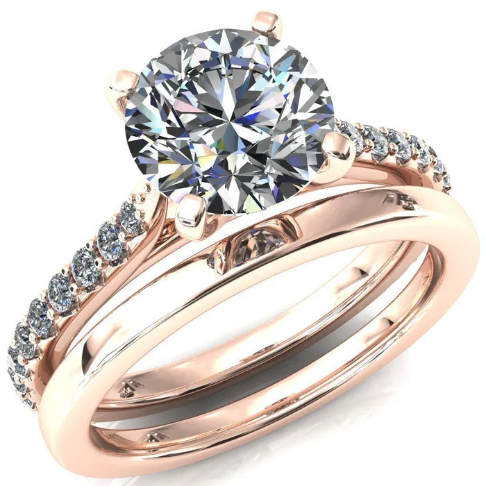 Fire Brilliance Kelsy Round Center Stone 4 Prong 34 Shared Scalloped Inverted Cathedral Ring Rings
