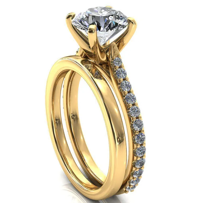 Fire Brilliance Kelsy Round Center Stone 4 Prong 34 Shared Scalloped Inverted Cathedral Ring Rings
